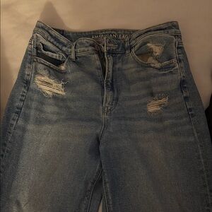 American Eagle Outfitters Women's Light Blue Distressed Boyfriend Jeans